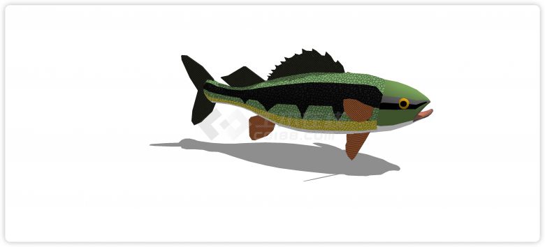 绿色黄白现代鱼雕塑小品su模型-图二
