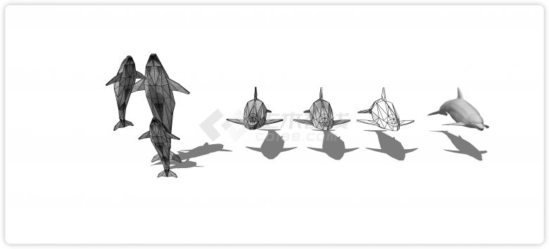 钻石型海豚现代鱼雕塑小品su模型-图二
