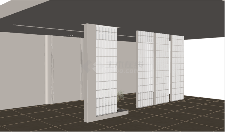 现代格子艺术玻璃砖隔断su模型-图二