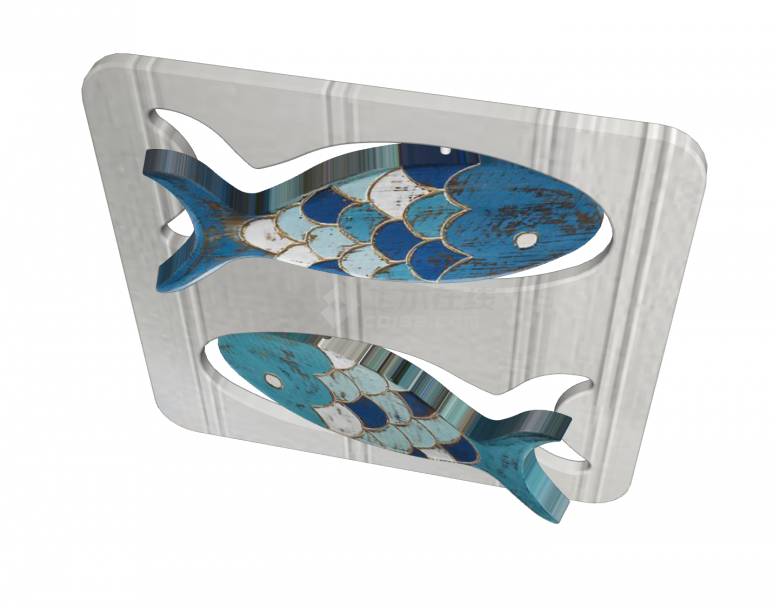 双蓝鱼现代鱼雕塑小品海洋生物SU模型-图二