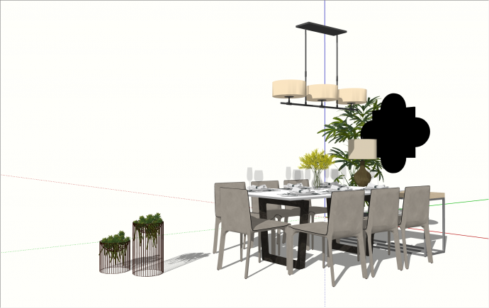 轻奢现代风格餐厅家具组合su模型_图1