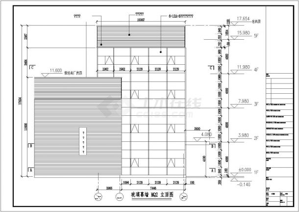 上海某项目隐框玻璃幕墙建筑施工图纸-图二