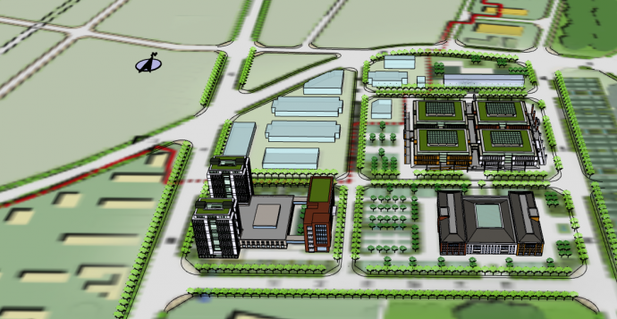 绿色城市规划工业园su模型_图1