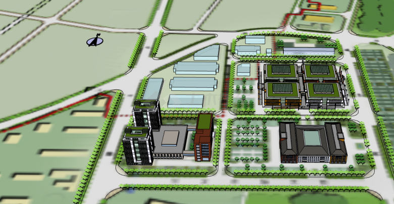 绿色城市规划工业园su模型-图一