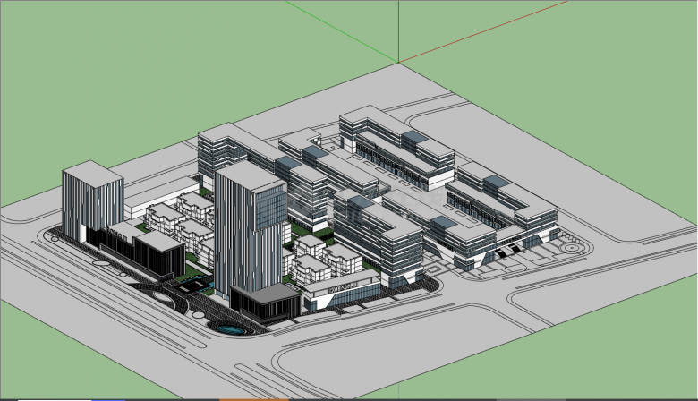 多栋的现代办公楼马鞍山软件园建筑设计方案su模型-图二