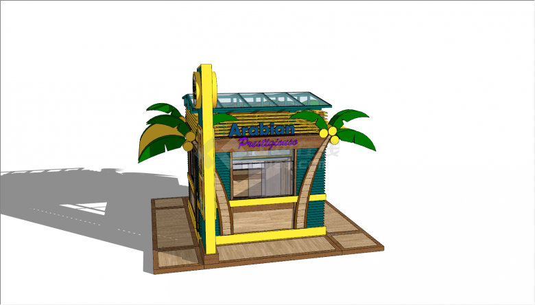 地中海海滩小木屋售卖亭su模型-图二