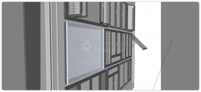 百叶窗对开外推窗户组合su模型-图一