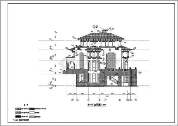 某地3层框架结构现代欧式别墅建筑施工图-图二