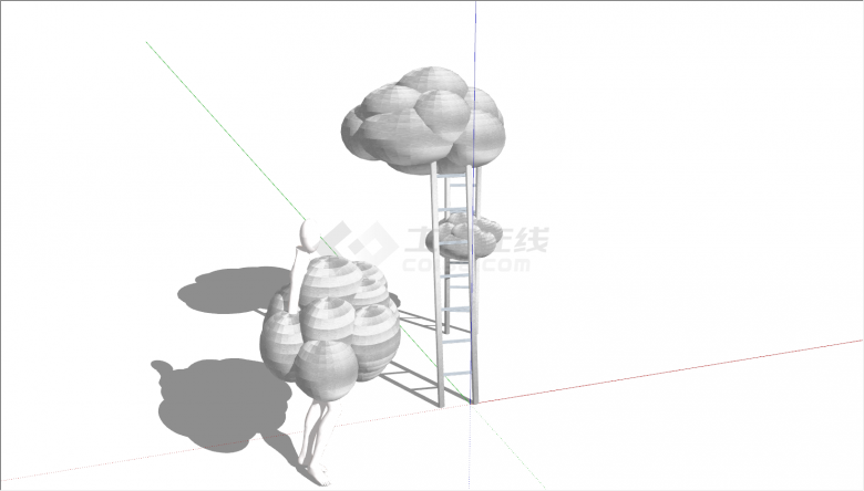现代落地式梯子云朵灯su模型-图二
