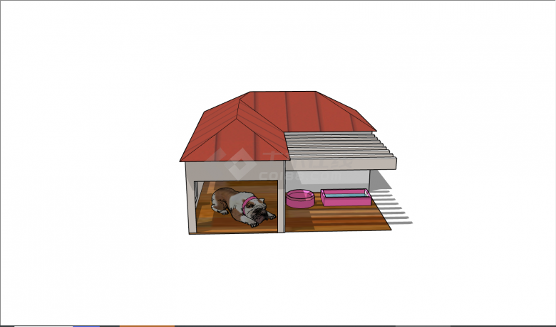 顶部是橘色尖顶状的和部分是镂空状的狗窝 su模型-图一