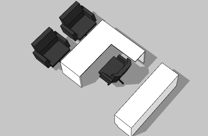 黑椅子白色办公室桌子su模型_图1
