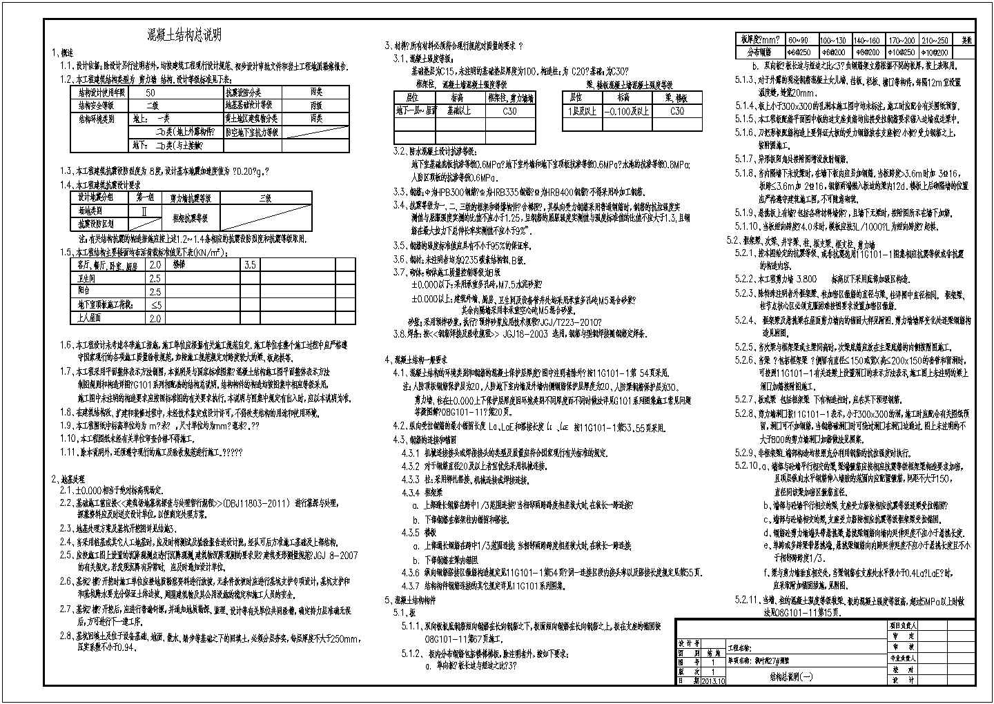 某地区三层别墅结构施工图纸（剪力墙结构）