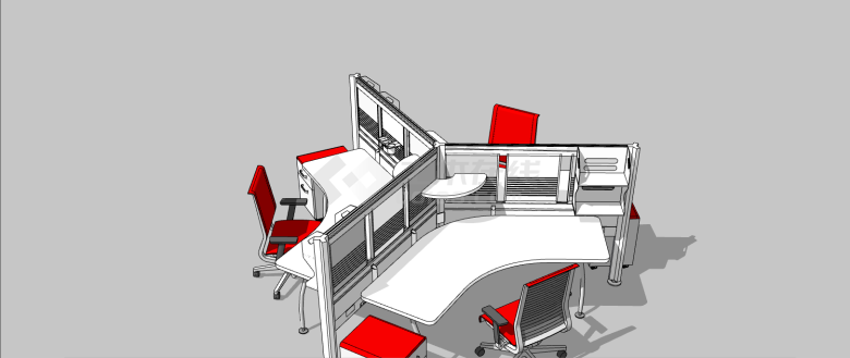 三座连体办公室桌子su模型-图二