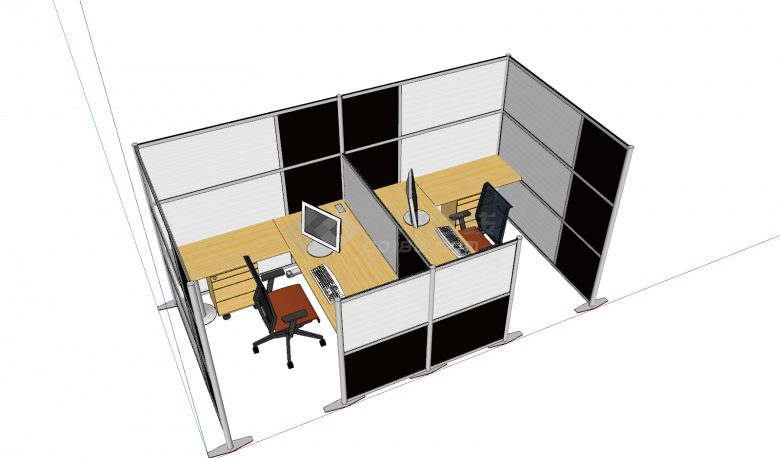 办公室隔断间整体布局su模型-图二