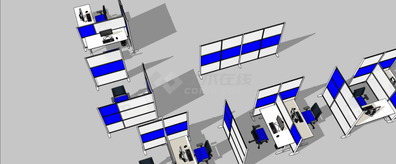 简易屏风为办公室桌子su模型-图一