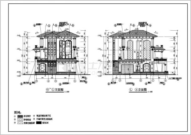 鄂州市3层低层框架结构高端别墅建筑专业全套施工图-图二