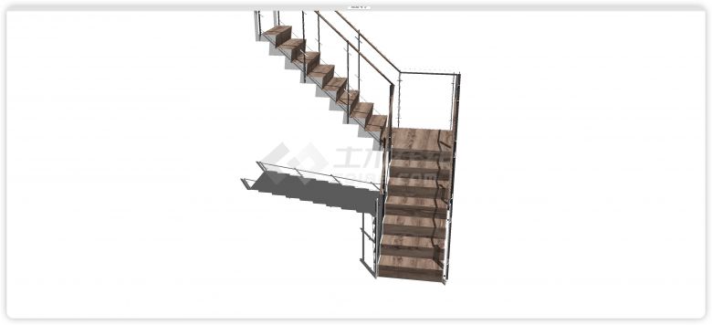 咖色实木踏板红铜包边楼梯su模型-图二
