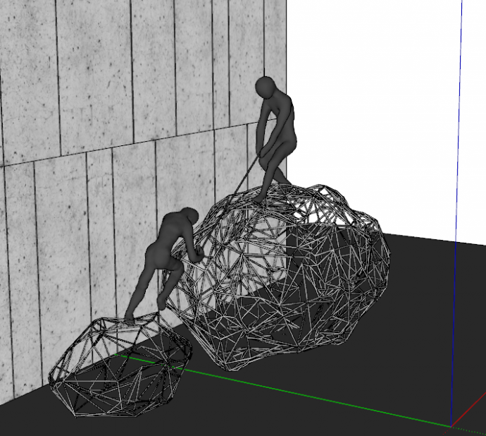 现代抽象人物铁丝笼雕塑摆件su模型_图1
