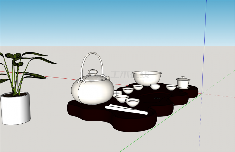 一套中式风格茶具su模型-图一