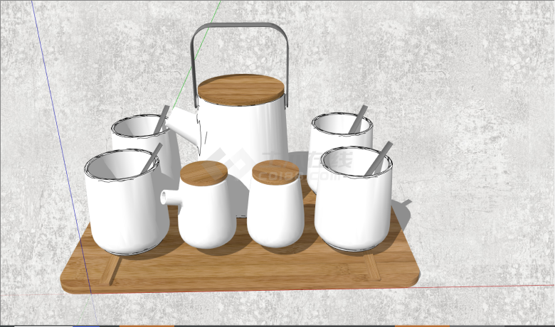 一套浅色的精美的茶具 su模型-图二