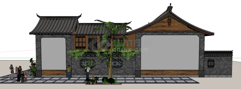 中式古建庭院景观SU模型-图二