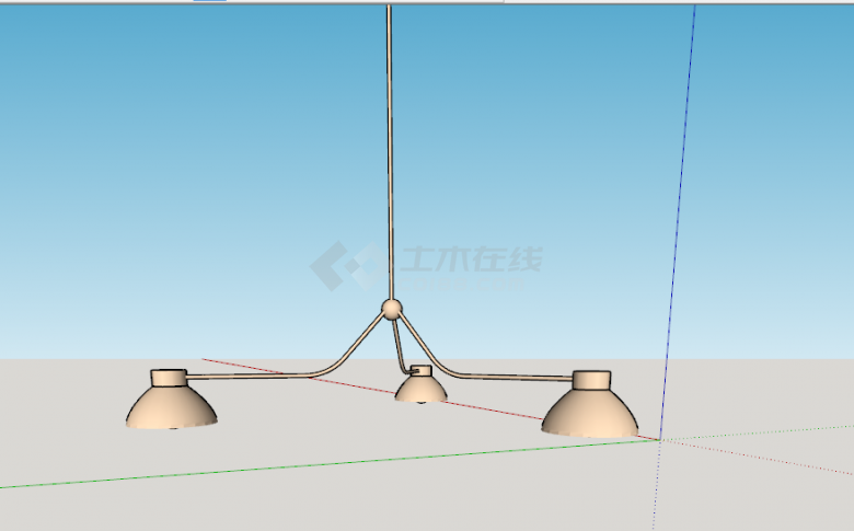 三个并连的铜色的白炽吊灯su模型-图二