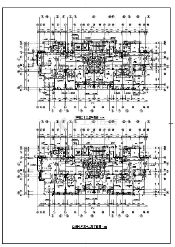 某小区33层剪力墙结构住宅平面图-图二