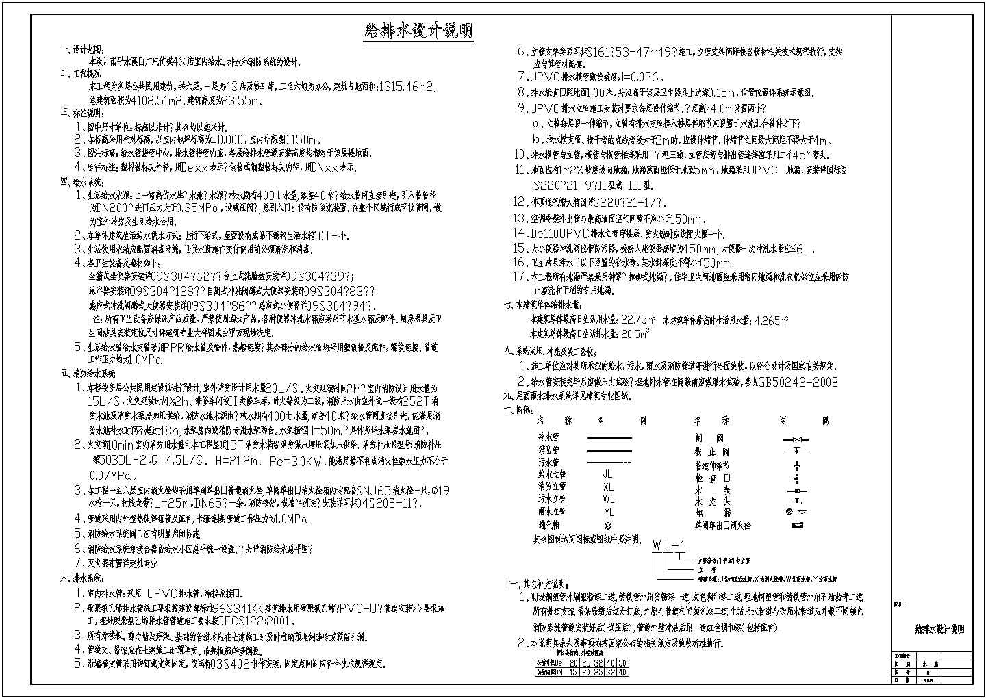 某4S店给排水、消防设全套图纸