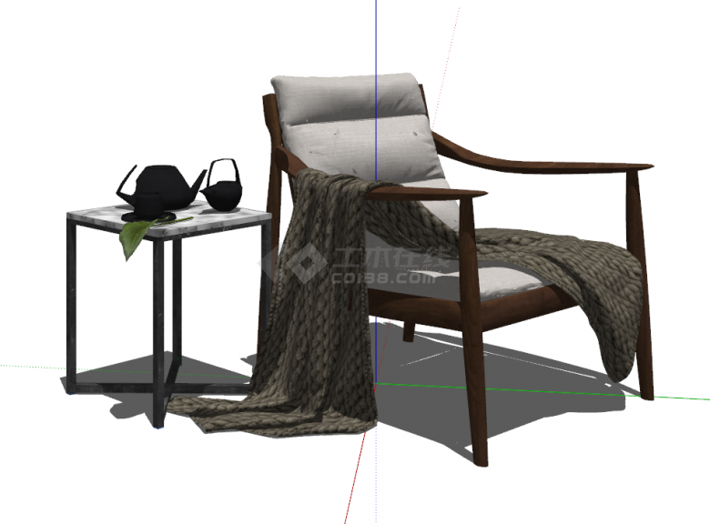 现代棕色木质休闲椅su模型-图二