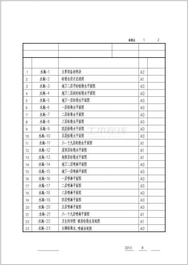 一类高层综合楼水给排水施工图-图二
