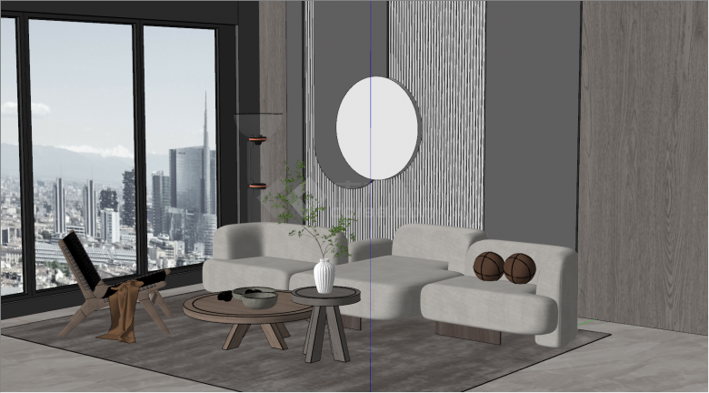 现代客厅沙发茶几组合su模型-图二