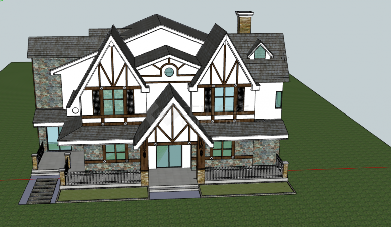 每层都带小房檐的英式别墅su模型-图二