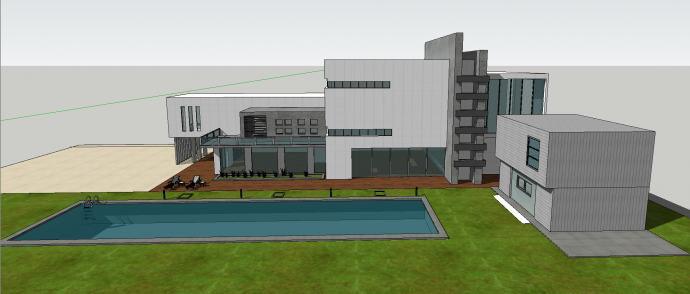 带泳池的现代豪华私人别墅建筑su模型_图1