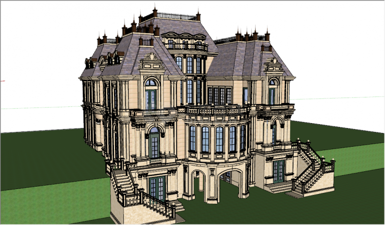 欧式古典风格大型城堡独栋别墅su模型-图二