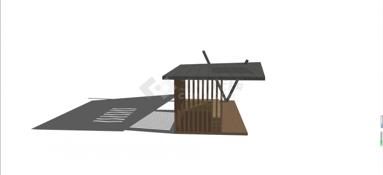 四角异形实木材质现代亭su模型-图二