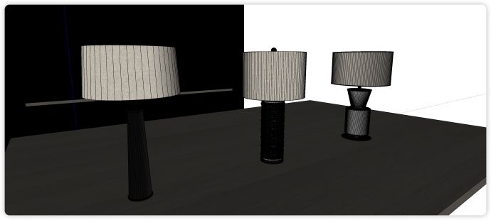 环形灯罩黑色灯柱子现代台灯su模型_图1