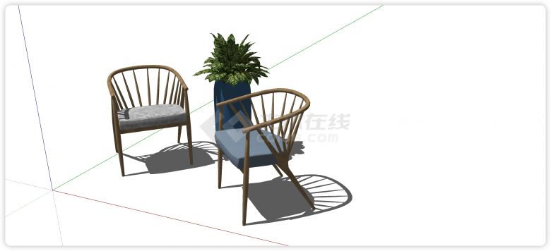 藤椅结构布艺座垫休闲椅su模型-图一