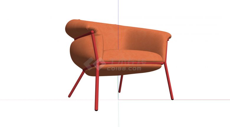 橙色西班牙bdbarcelona现代休闲椅SU模型-图一