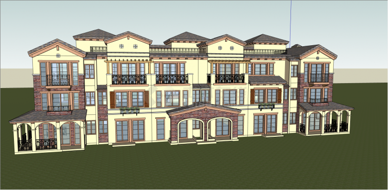 西班牙双拼联排住宅su模型-图二