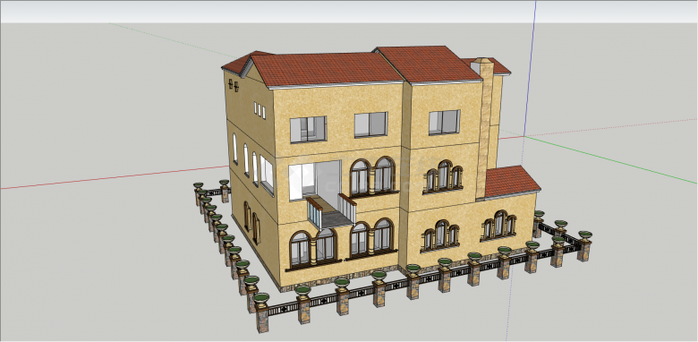 西班牙精装多层别墅su模型-图一