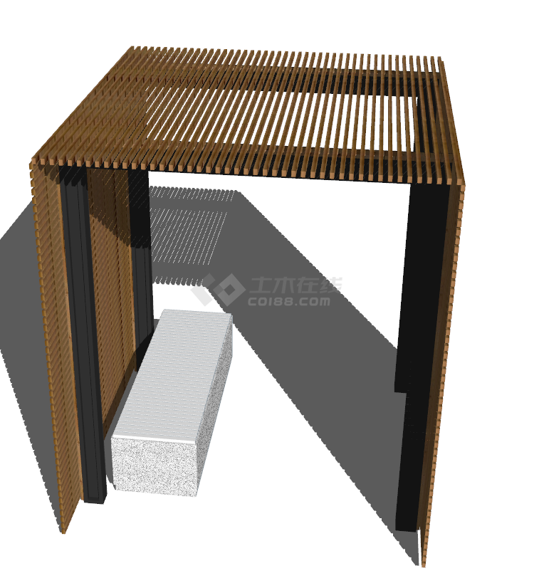 带有大理石凳子的 放式实木现代亭 su模型-图二