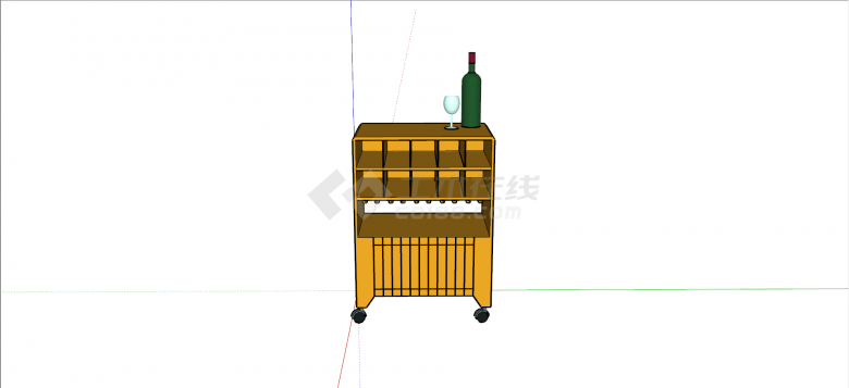 小型带滚轮可移动式酒柜su模型-图一