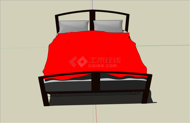 简约新中式风格大床su模型-图二