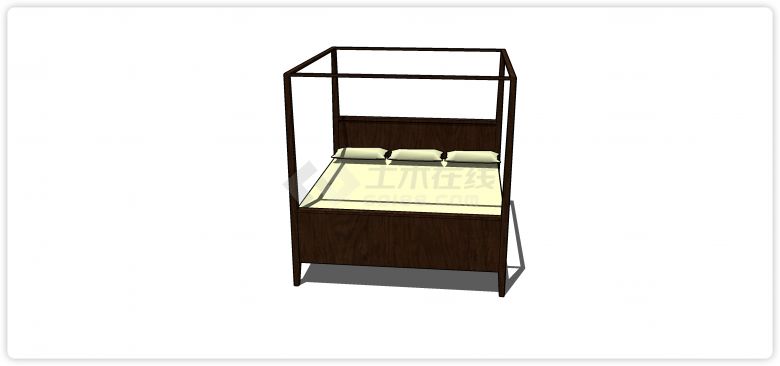 古典实木床架双人床其他家具su模型-图二
