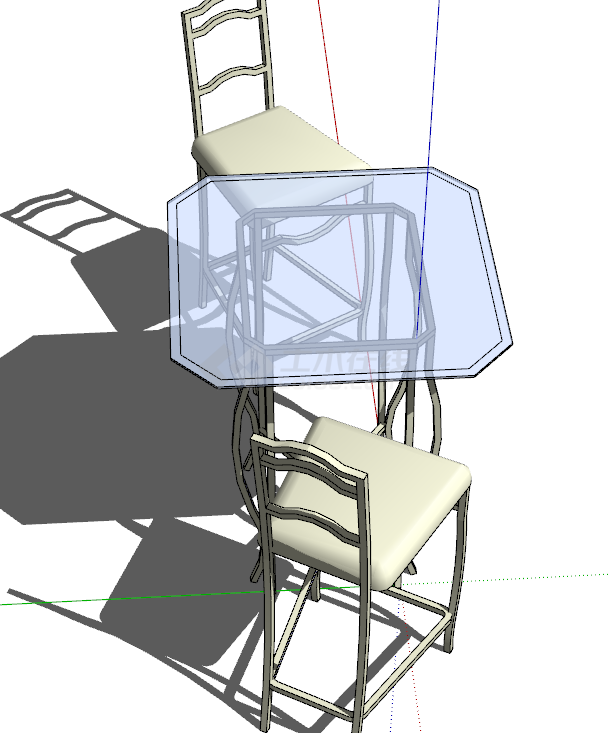 室外玻璃桌几两座椅子su模型-图二