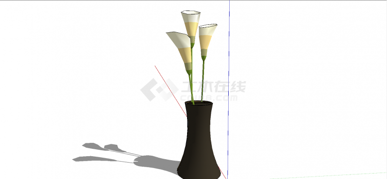 现代瓷类两半单独花瓶组合样式su模型-图一