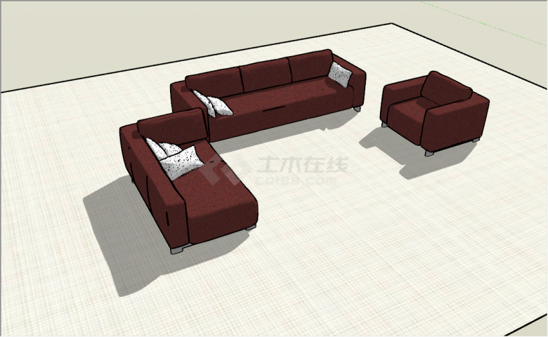 现代舒适酒红色沙发组合su模型-图二