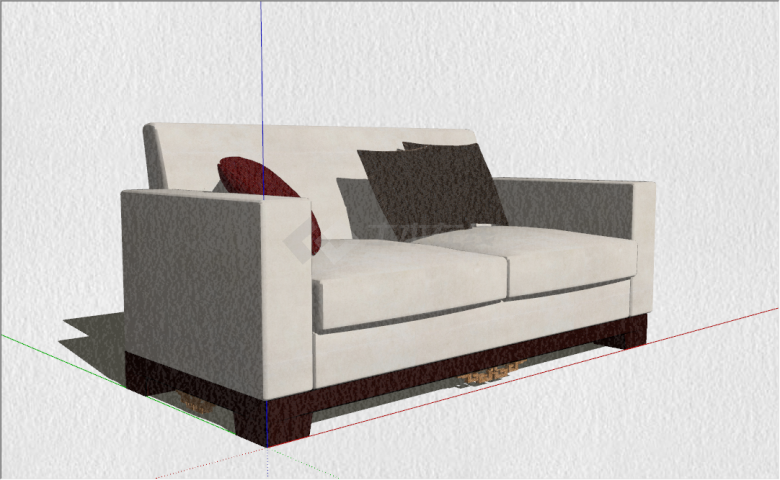 新中式简约米色系双人沙发su模型-图二