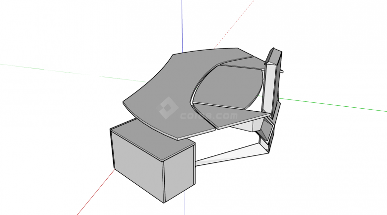 桌椅灰色不规则可折叠su模型-图二