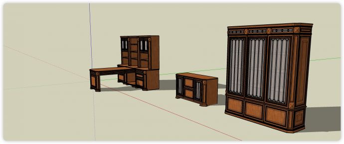欧式实木办公桌收纳柜su模型_图1
